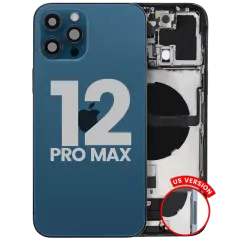 Back Housing W/ Charging Port Flex & Small Parts For iPhone 12 Pro Max (US Version) (Used OEM Pull: Grade A) (Pacific Blue)