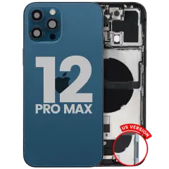 Back Housing W/ Charging Port Flex & Small Parts For iPhone 12 Pro Max (US Version) (Used OEM Pull: Grade B) (Pacific Blue)
