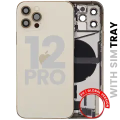 Back Housing W/ Charging Port Flex & Small Parts  For iPhone 12 Pro (EU / Global Version) (Used OEM Pull: Grade B) (Gold)