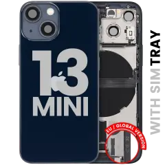 Back Housing W/ Charging Port Flex & Small Parts For iPhone 13 Mini (EU / Global Version) (Used OEM Pull: Grade B) (Midnight)