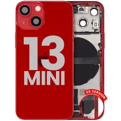 Back Housing W/ Charging Port Flex & Small Parts For iPhone 13 Mini (US Version) (Used OEM Pull: Grade B) (Red)
