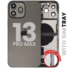 Back Housing W/ Charging Port Flex & Small Parts For iPhone 13 Pro Max (EU / Global Version) (Used OEM Pull: Grade A) (Graphite)