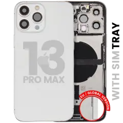 Back Housing W/ Charging Port Flex & Small Parts For iPhone 13 Pro Max (EU / Global Version) (Used OEM Pull: Grade A) (Silver)