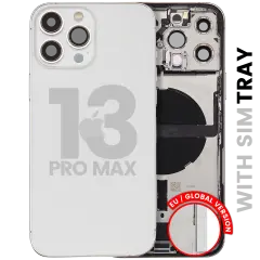 Back Housing W/ Charging Port Flex & Small Parts For iPhone 13 Pro Max (EU / Global Version) (Used OEM Pull: Grade B) (Silver)