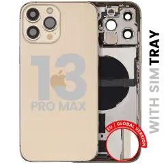 Back Housing W/ Charging Port Flex & Small Parts For iPhone 13 Pro Max (EU / Global Version) (Used OEM Pull: Grade C) (Gold)