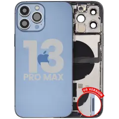 Back Housing W/ Charging Port Flex & Small Parts For iPhone 13 Pro Max (US Version) (Used OEM Pull: Grade B) (Sierra Blue)
