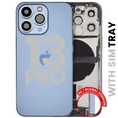 Back Housing W/ Charging Port Flex & Small Parts For iPhone 13 Pro (EU / Global Version) (Used OEM Pull: Grade A) (Sierra Blue)