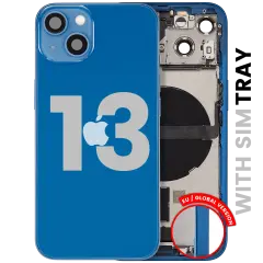 Back Housing W/ Charging Port Flex & Small Parts For iPhone 13 (EU / Global Version) (Used OEM Pull: Grade A) (Blue)