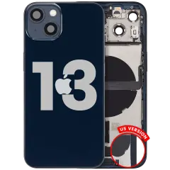 Back Housing W/ Charging Port Flex & Small Parts For iPhone 13 (US Version) (Used OEM Pull: Grade A) (Midnight)