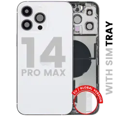 Back Housing W/ Charging Port Flex & Small Parts For iPhone 14 Pro Max (EU / Global Version) (Used OEM Pull: Grade C) (Silver)