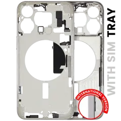 Mid-Frame Housing W/ Small Parts For iPhone 15 Pro Max (EU / Global Version) (Used OEM Pull: Grade C) (White Titanium)