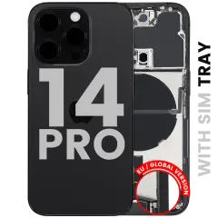 Back Housing W/ Charging Port Flex & Small Parts For iPhone 14 Pro (EU / Global Version) (Used OEM Pull: Grade A) (Space Black)