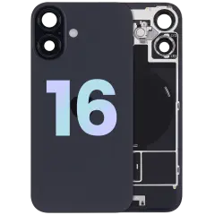 Back Glass w/ MagSafe Magnet & NFC & Flashlight Flex For iPhone 16 (Service Pack) (Black)