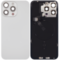 Back Glass With Steel Plate With Wireless NFC Charging MagSafe Magnet & Flashlight Flex Compatible For iPhone 15 Pro Max (Used OEM Pull: Grade A) (White Titanium)