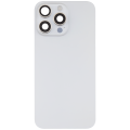 Back Glass With Steel Plate With Wireless NFC Charging MagSafe Magnet & Flashlight Flex Compatible For iPhone 15 Pro Max (No Logo) (White Titanium)
