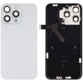 Back Glass With Steel Plate With Wireless NFC Charging MagSafe Magnet & Flashlight Flex Compatible For iPhone 15 Pro Max (No Logo) (White Titanium)