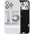 Back Glass With Steel Plate With Wireless NFC Charging MagSafe Magnet & Flashlight Flex Compatible For iPhone 15 Pro Max (No Logo) (White Titanium)