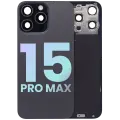 Back Glass With Steel Plate With Wireless NFC Charging MagSafe Magnet & Flashlight Flex Compatible For IPhone 15 Pro Max (Service Pack) (Black Titanium)