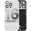 Back Glass With Steel Plate With Wireless NFC Charging MagSafe Magnet & Flashlight Flex Compatible For iPhone 16 Pro Max (No Logo) (White Titanium)
